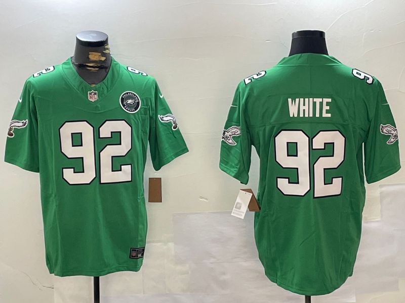 Men Philadelphia Eagles #92 White Green Throwback 2024 Nike Vapor Limited NFL Jersey style 2